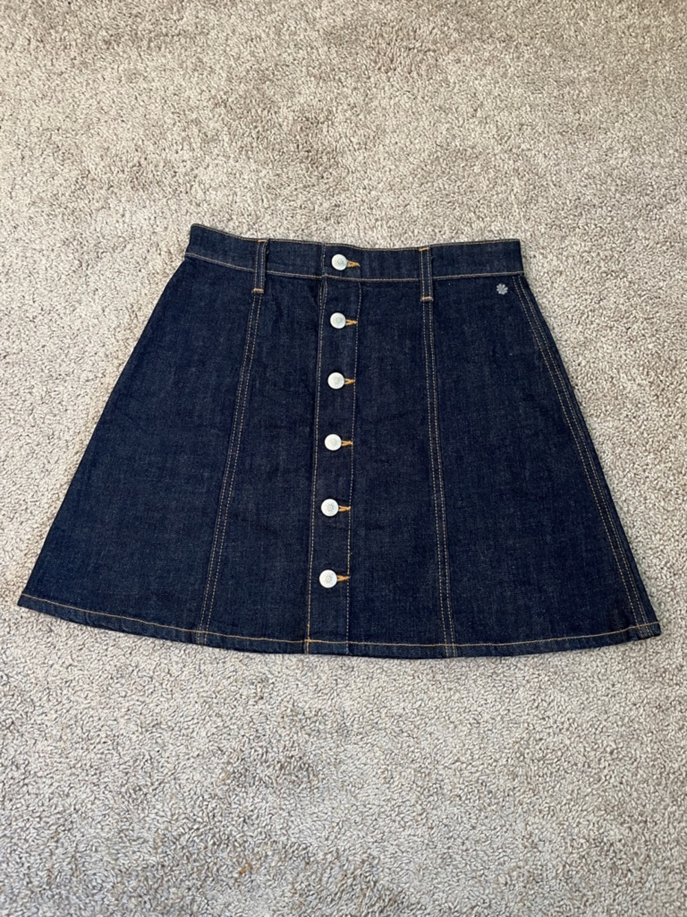Alexa Chung AG Adriano Goldschmeid Dark Blue Denim Button-Front A-Line Skirt 28